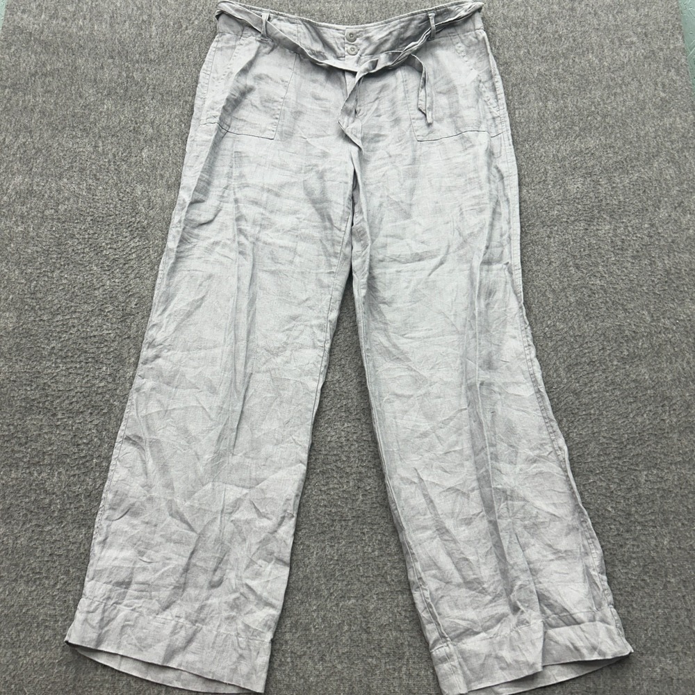 St Tropez West Linen Pants Womens Sz 14 Gray Trousers Wide Leg Lagen Coastal